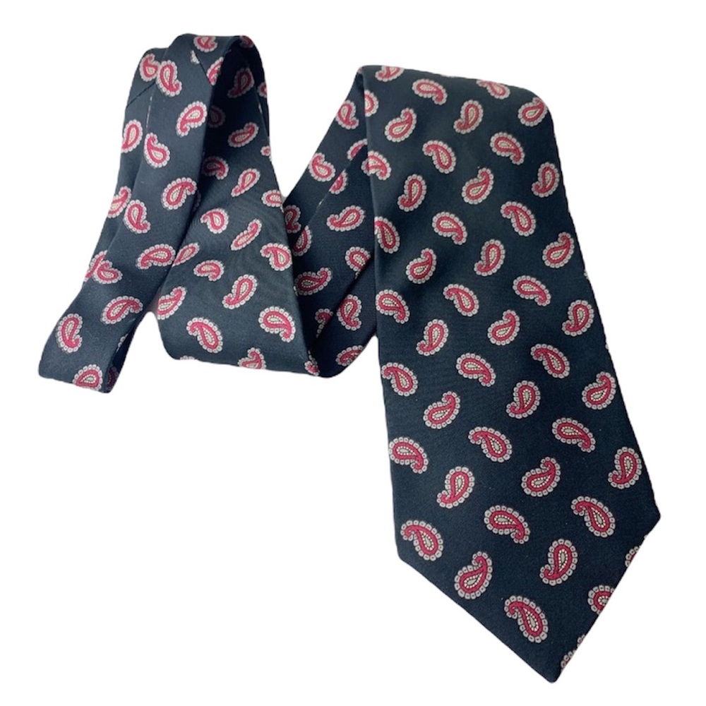 AMHERST & BROCK Gold Label Black Red Paisley All Silk Tall Man Neck Tie